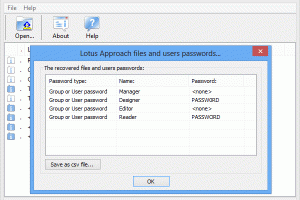Lotus Approach Password screenshot